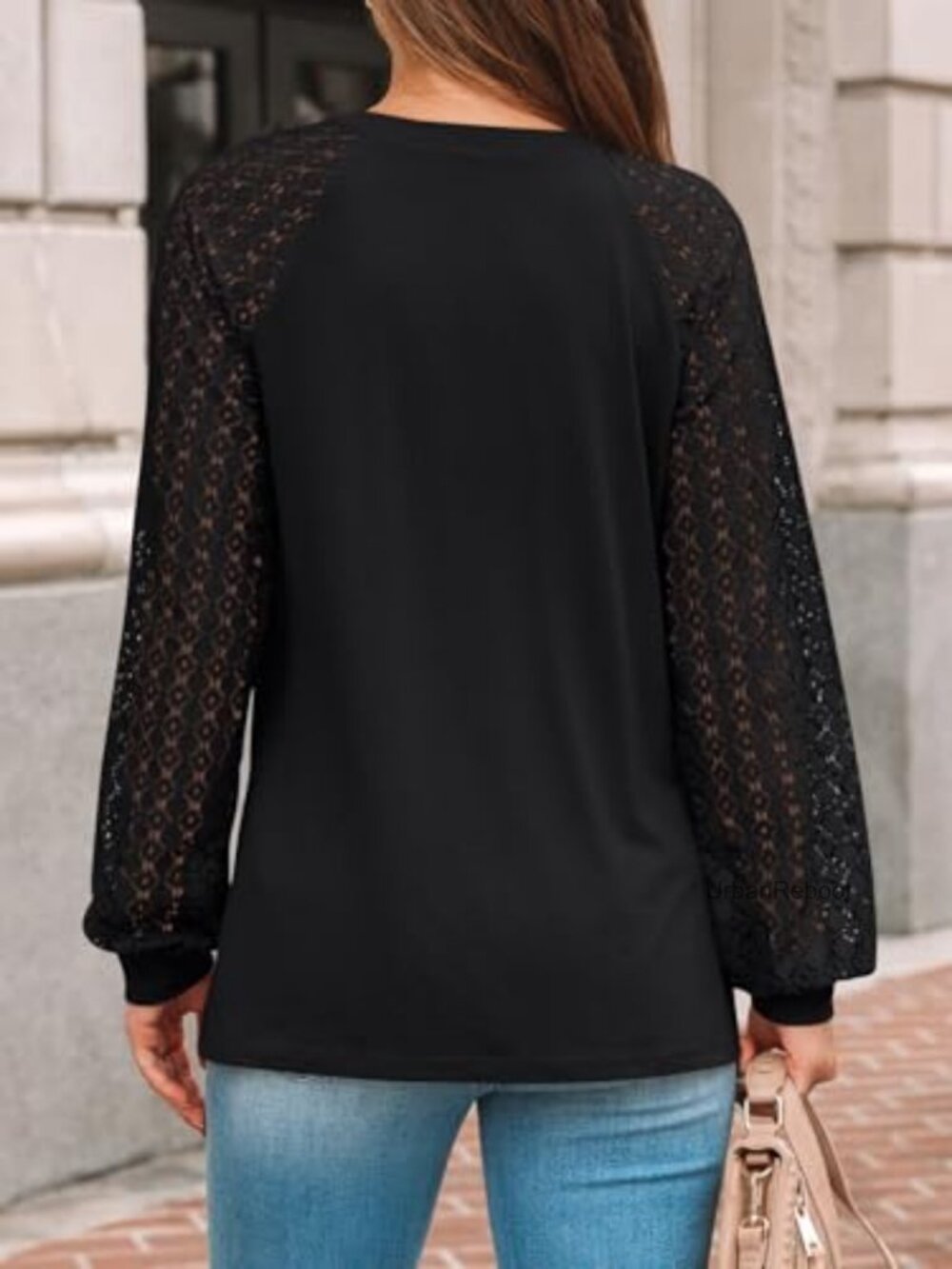 Womens Long Sleeve Pleated Lace Top Business Casual Blouse - Picture 4 of 6